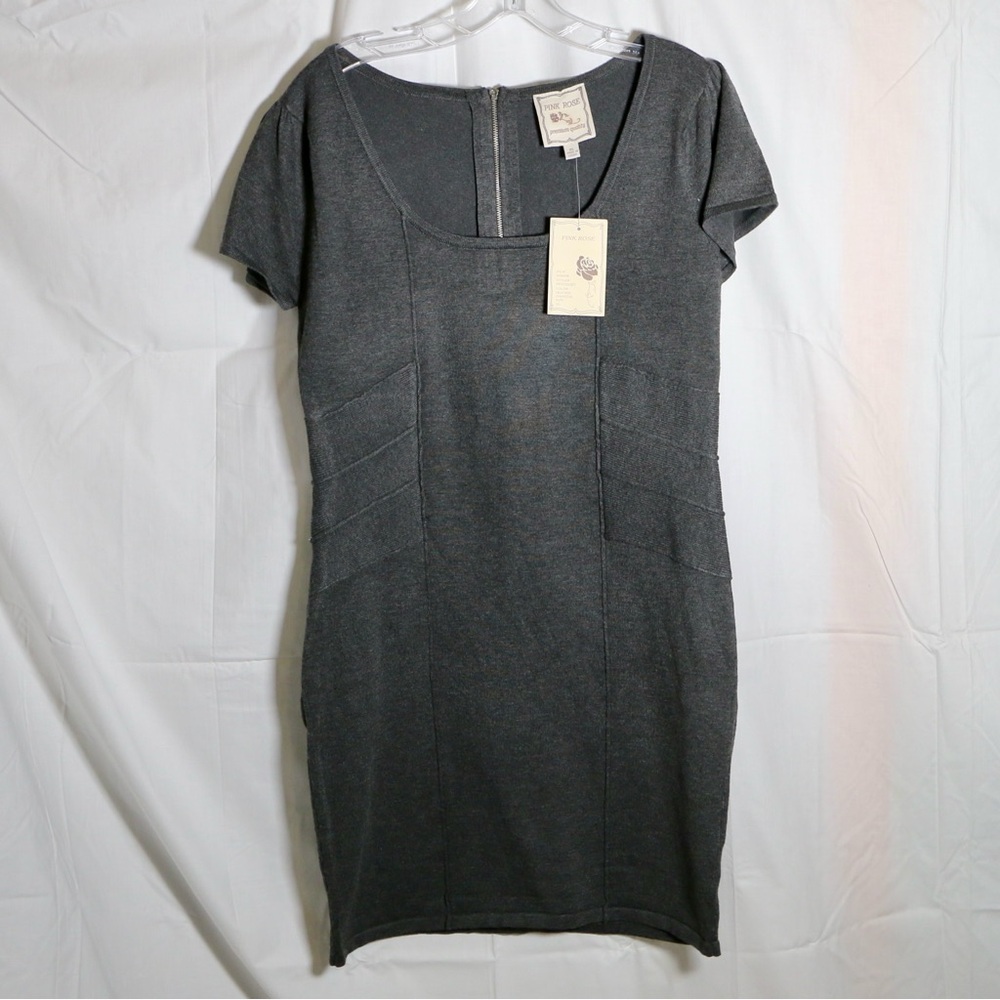 Pink Rose Charcoal Short Sleeve Dress